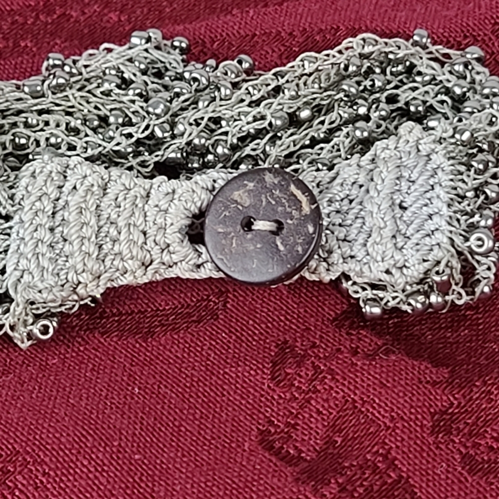 Crochet Seed Bead Bracelet Grayish Silver
